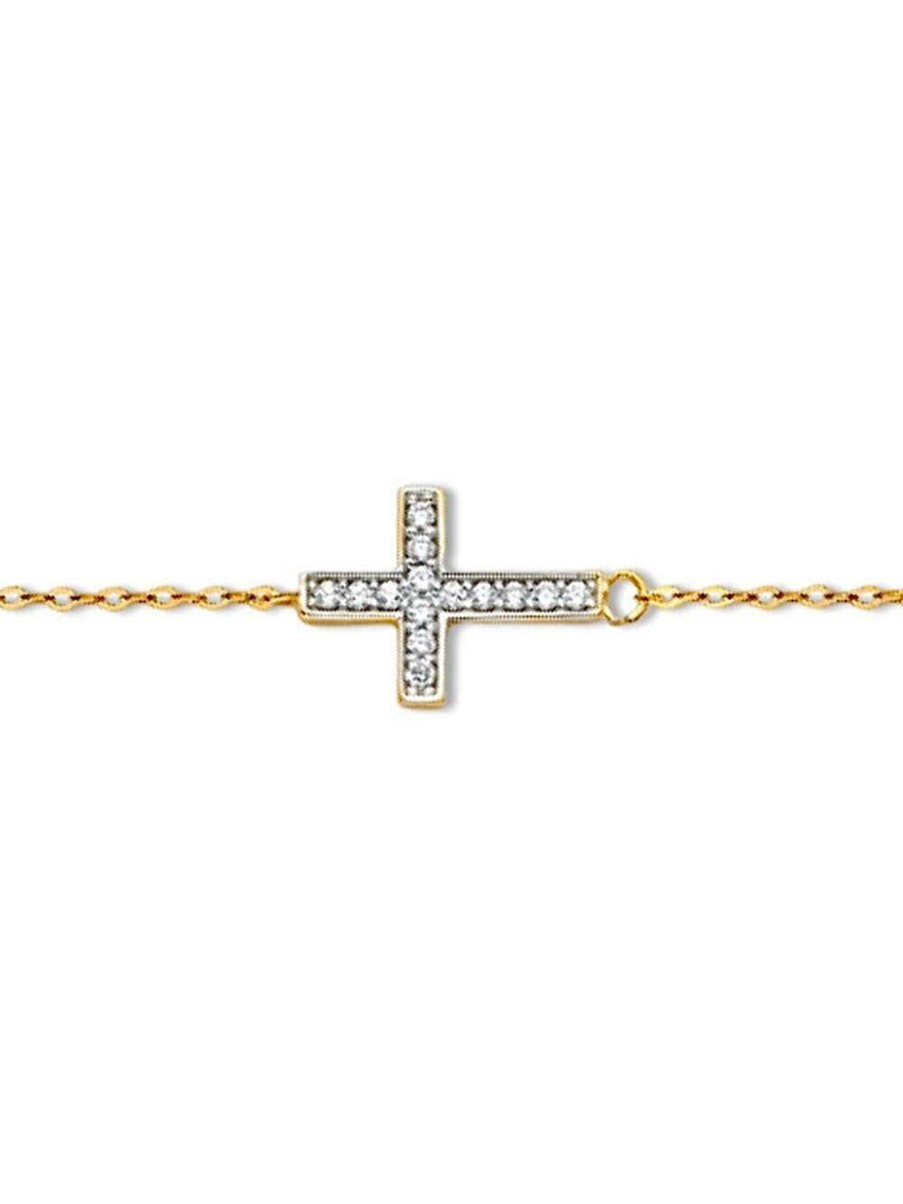 14K Yellow Gold CZ Cross Bracelet | Dainty Adjustable Chain By Tehrani Jewelry